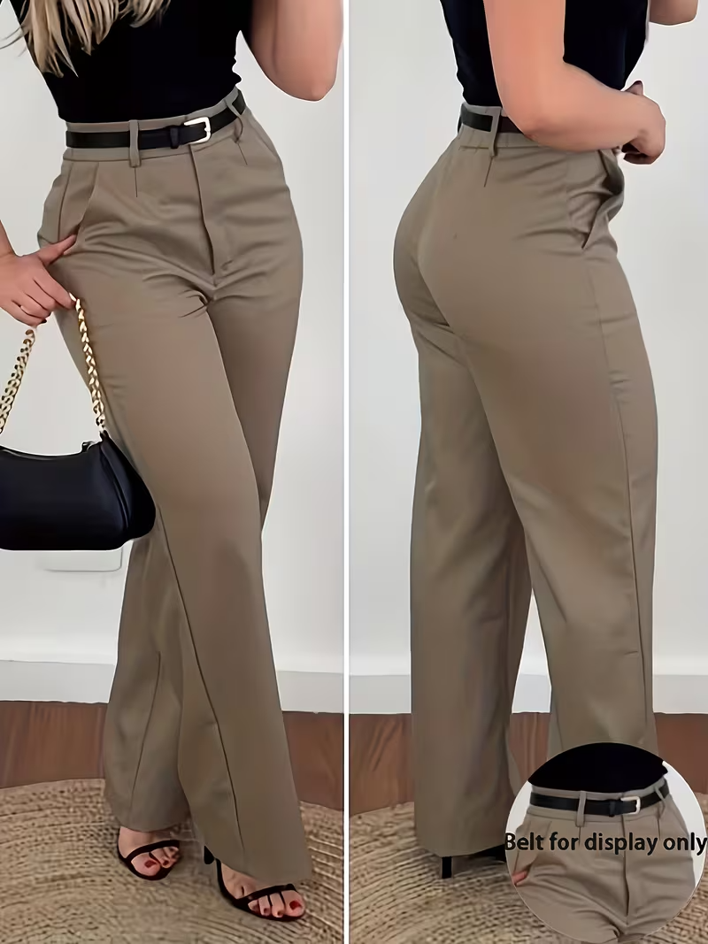 Women High-Waisted Wide-Leg Tailored Trousers - Khaki