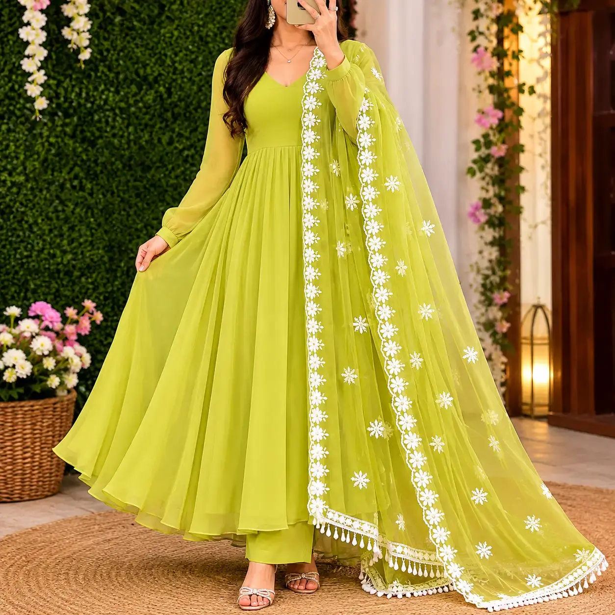 Lime greene legance with floral accents